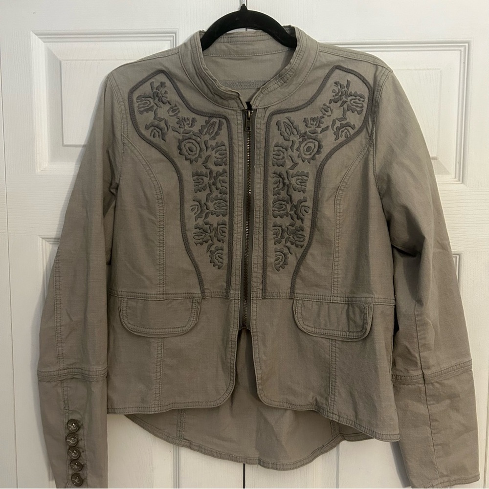 Cream Clothing Embroidered Khaki Green/Grey Cotton Jacket size 42 Large